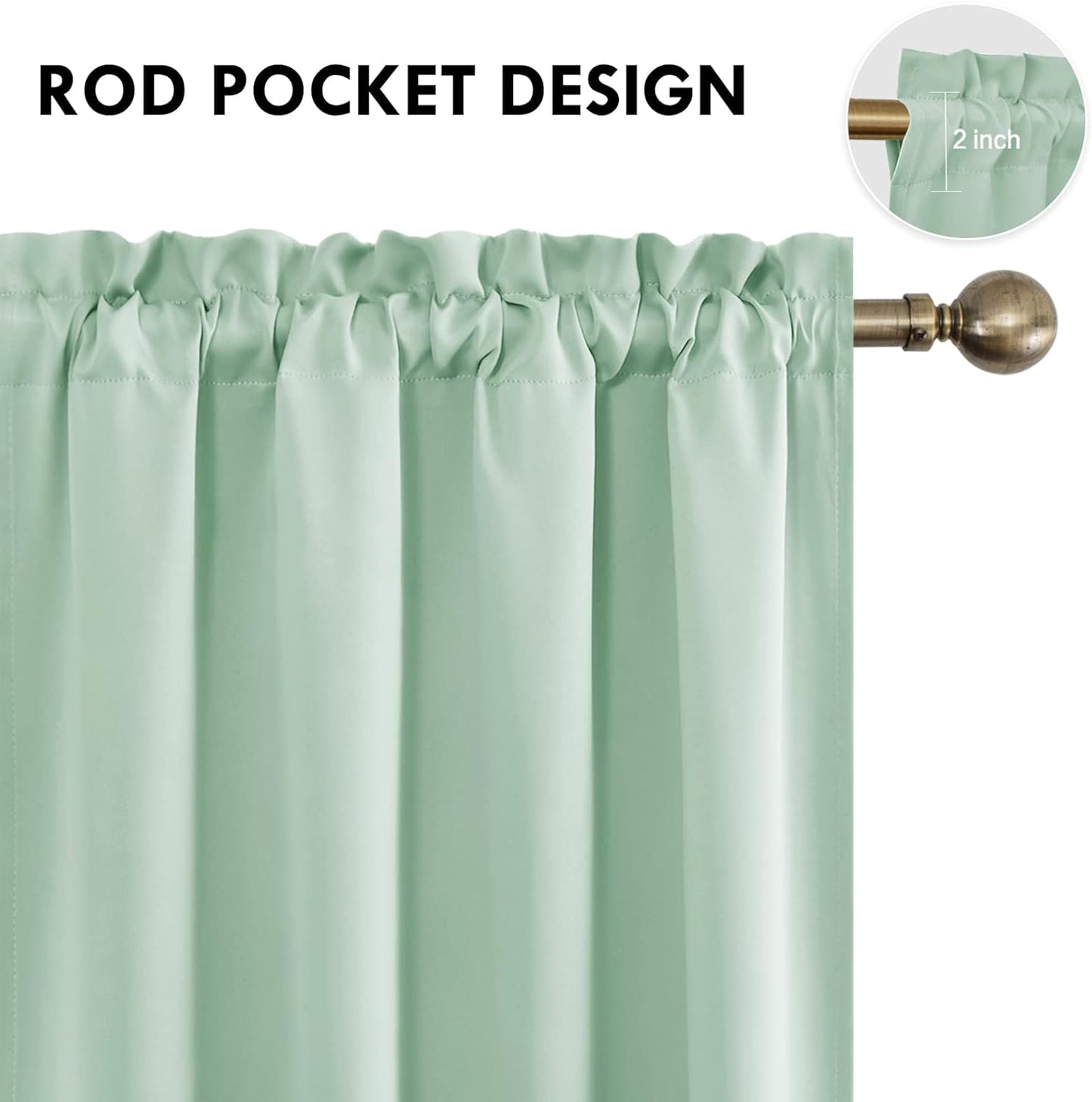 DWCN Blackout Curtains Room Darkening Thermal Insulated Bedroom Curtains Window Curtain Panels, 52 x 54 inches Long, Set of 2 Light Green Rod Pocket Drapes