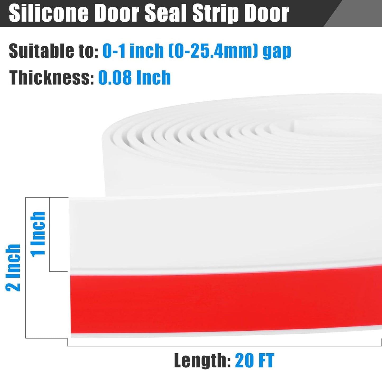 Draft Seal Tape for Doors and Windows 2 in x 20 Ft Silicone Weather Stripping Extra Thick 2mm Door Seal Strip with Strong Adhesive Draft Insulation Stopper Side Seal - White