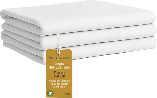 Flour Sack Towels| Tea Towel for Crafts| Kitchen Dish Cotton Blank Towel for Embroidery|Baking Bread Proofing Linen Cover| Thick Absorbent Quick Dry| 3 Pack 18"x28" White