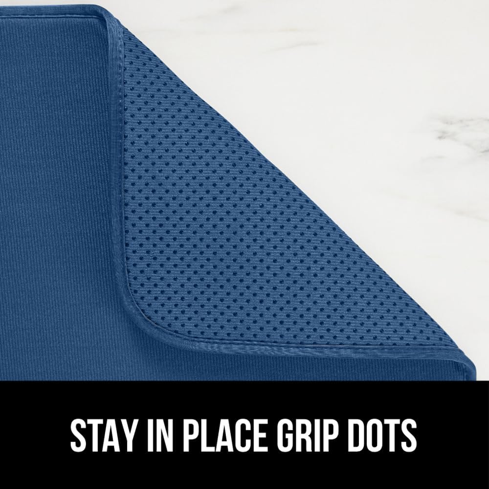 GORILLA GRIP Ultra Water Absorbent Microfiber Dish Drying Mat, Quick Dry Thick Mesh, Slip Resistant Pad for Sink Dishes or Under Rack, Kitchen Counter Accessories, 16x18, Machine Wash, 2 Pack Blue