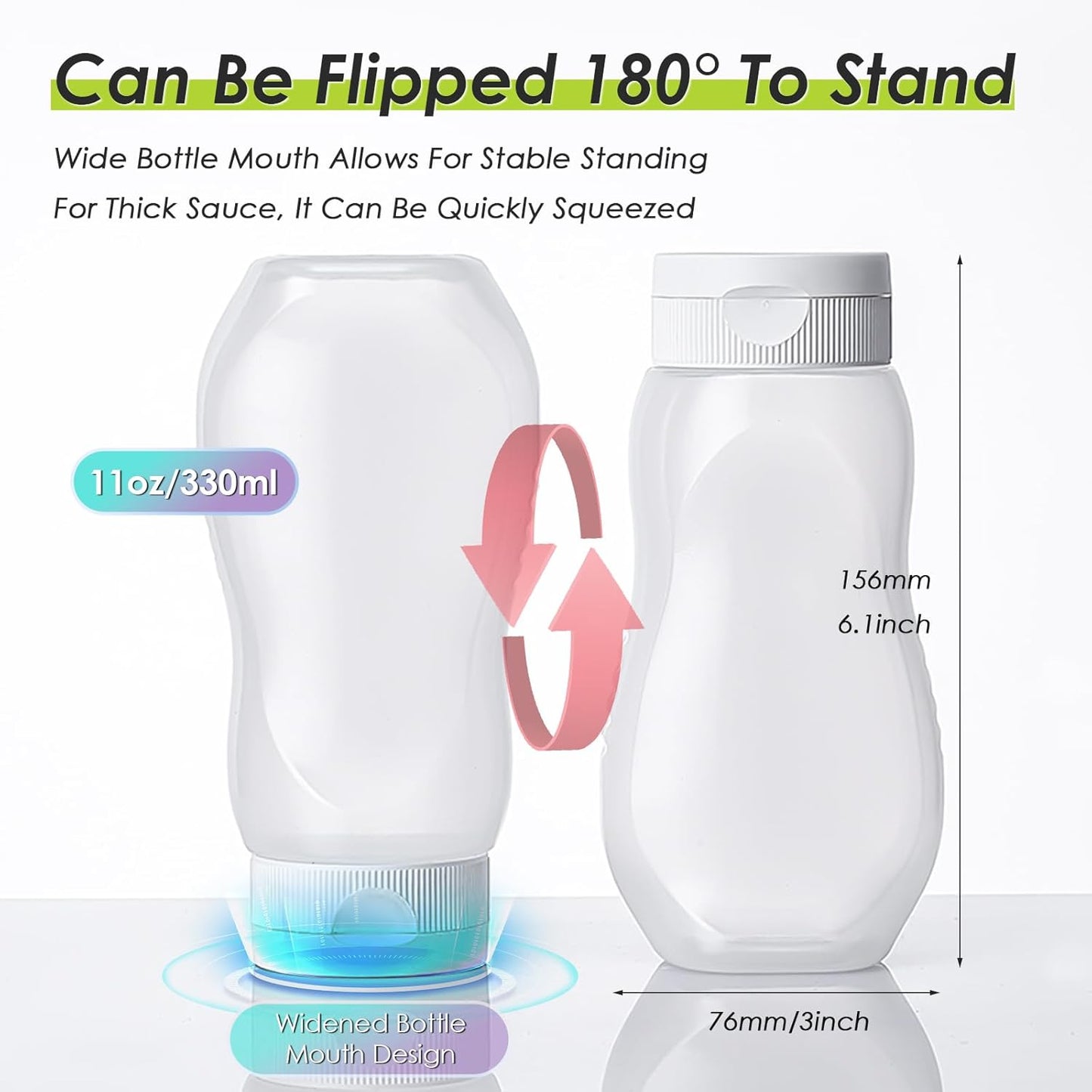 Condiment Squeeze Bottles for Ketchup Hot Sauce Liquids Oil with Caps for Condensed Milk Mustard Salad Dressing Dispenser Clear Plastic Bottles Dressing Container HD PE(8 Pack 11oz)