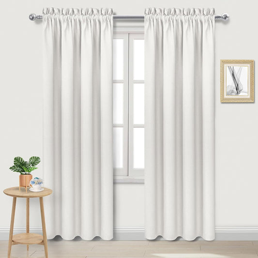 DWCN Blackout Curtains Thermal Insulated, Energy Saving & Noise Reducing Bedroom and Living Room Curtains, Ivory, W 42x L 84 Inch, Set of 2 Rod Pocket Curtain Panels
