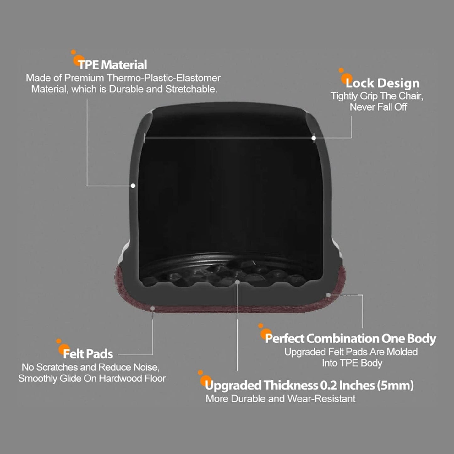 Ezprotekt 24 Pcs Round Silicone Chair Leg Floor Protectors with Felt, Floor Protectors for Chairs, Felt Furniture Pads Cups for Hardwood Floors, Chair Leg Caps Covers (M Fit: 0.87"-1", Black)