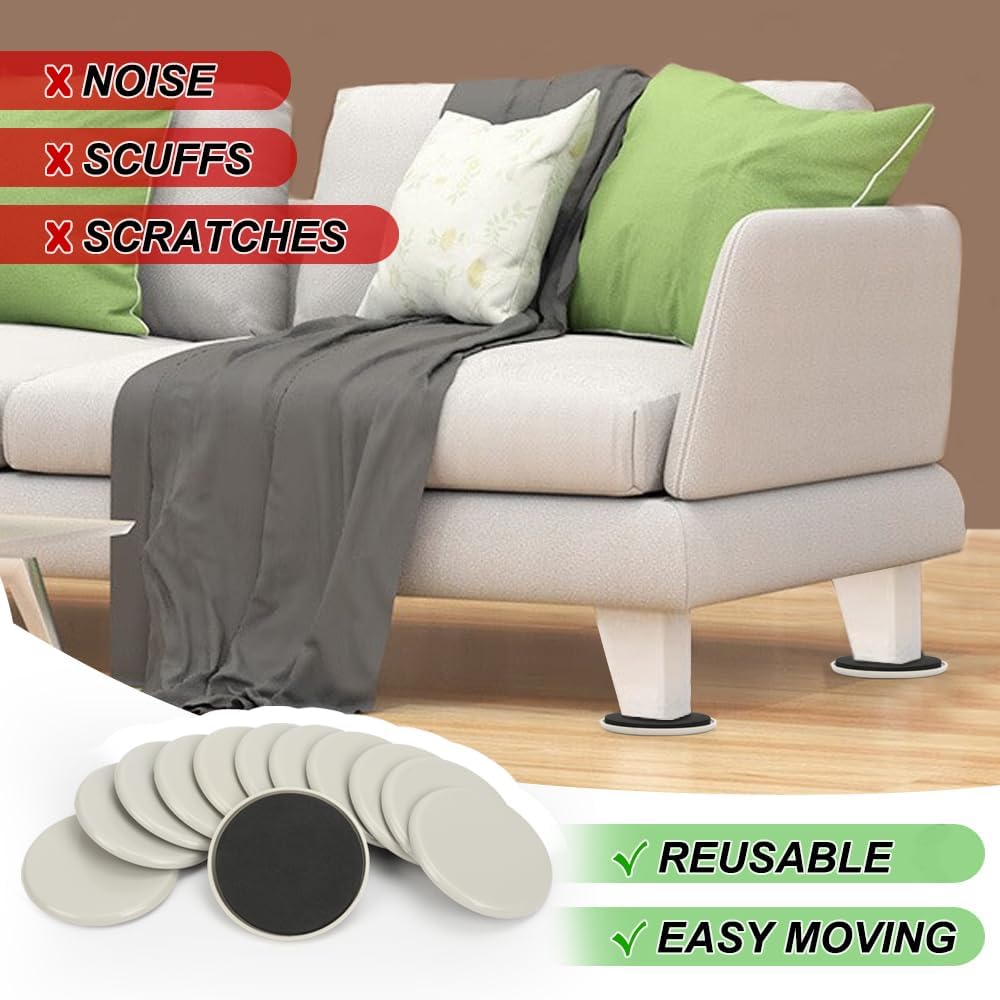 3-1/2 inches Furniture Sliders, 12pcs Furniture Glides for Easy Moving on Carpet Hardwood (Beige)