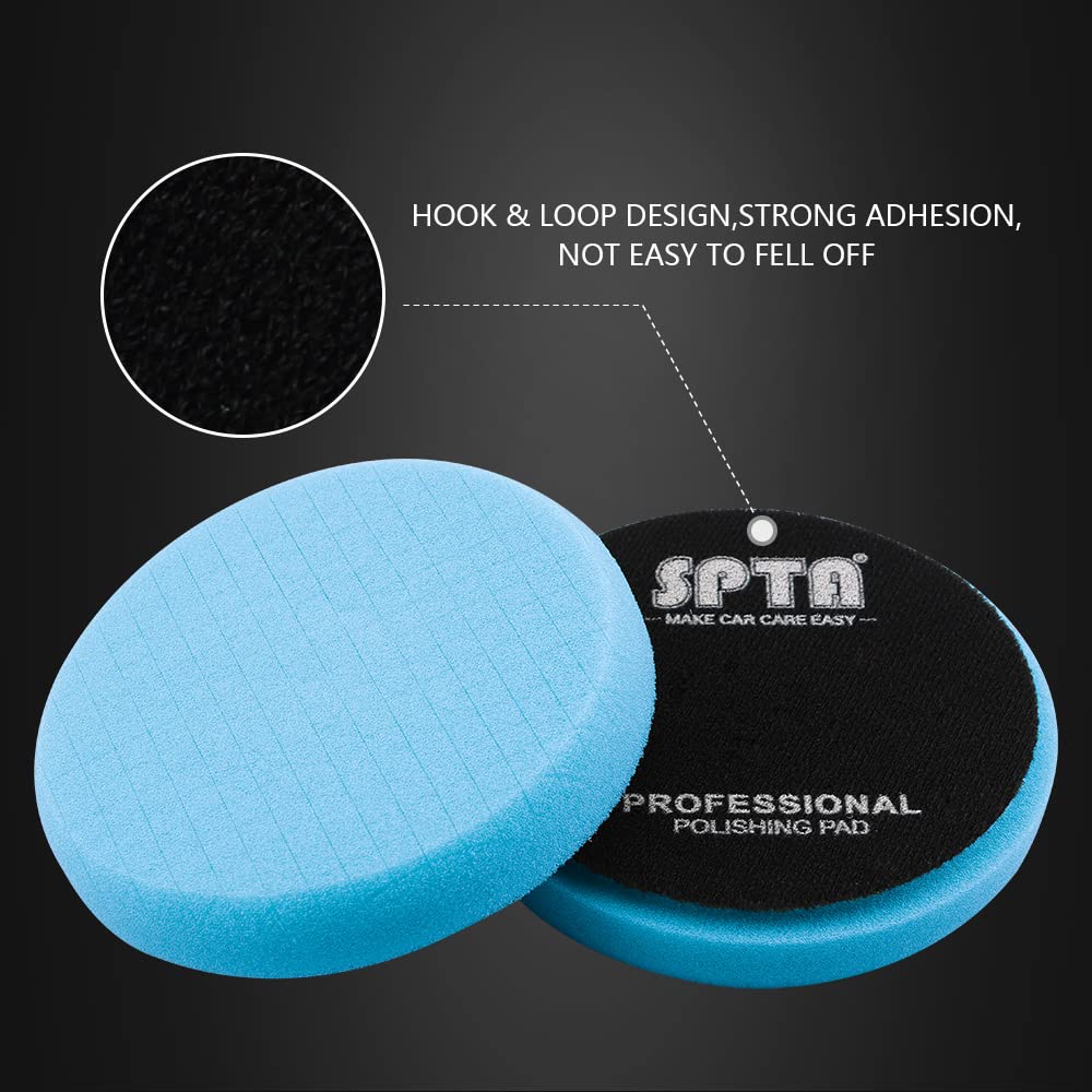 Blue Polish Pad, Buffing Polishing Pads, SPTA 3Pcs 6.5 Inch Face for 6 Inch 150mm Backing Plate Compound Buffing Sponge Pads for Car Buffer Polisher Compounding, Polishing and Waxing -FPTSS6B-3