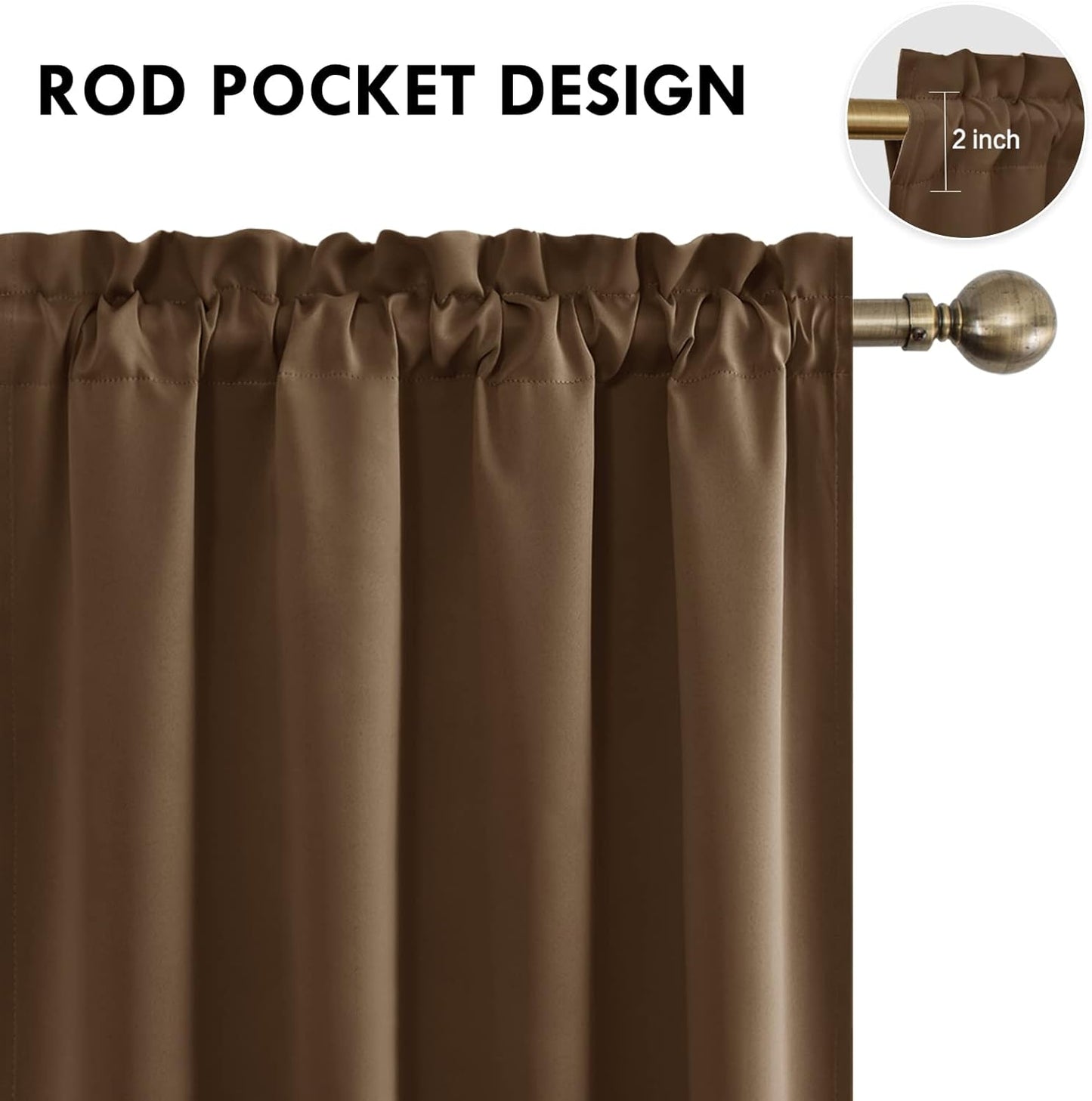DWCN Blackout Curtains Room Darkening Thermal Insulated Bedroom Curtains Window Curtain Panels, 52 x 45 inches Long, Set of 2 Brown Rod Pocket Drapes
