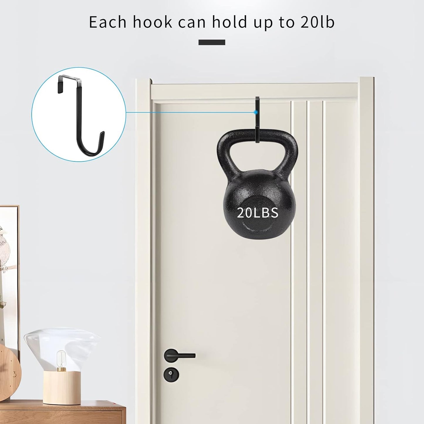 FYY 6PCS Over The Door Hooks, Door Hangers Hooks with Rubber Prevent Scratches Heavy Duty Organizer Hooks for Living Room, Bathroom, Bedroom, Kitchen Hanging Clothes, Towels, Hats, Bags Black+White