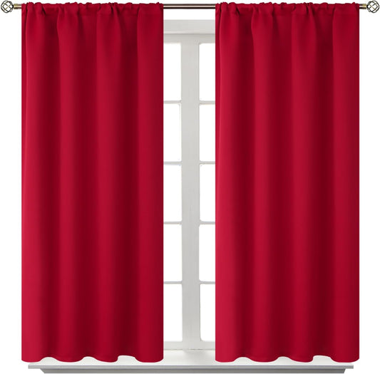 BGment Red Blackout Curtains 40 Inches Length for Short Window - Thermal Insulated Drapes Room Darkening with Rod Pocket for Kitchen Bedroom Bathroom, 2 Panels, 42 x 40 Inch