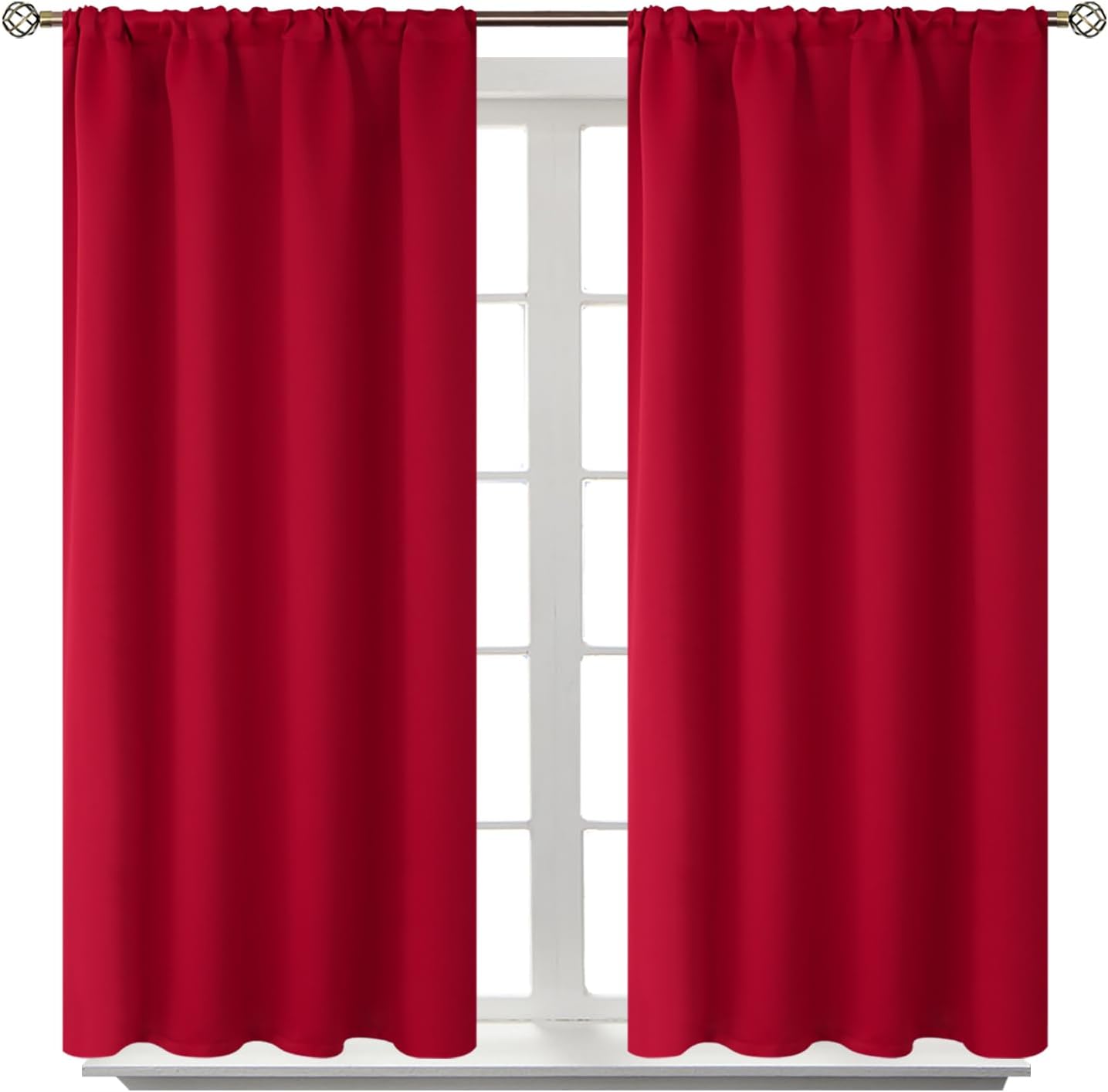 BGment Red Blackout Curtains 48 Inches Length for Bedroom - Short Thermal Insulated Drapes with Rod Pocket Room Darkening for Kitchen Cafe Bathroom, 2 Panels, 42 x 48 Inch