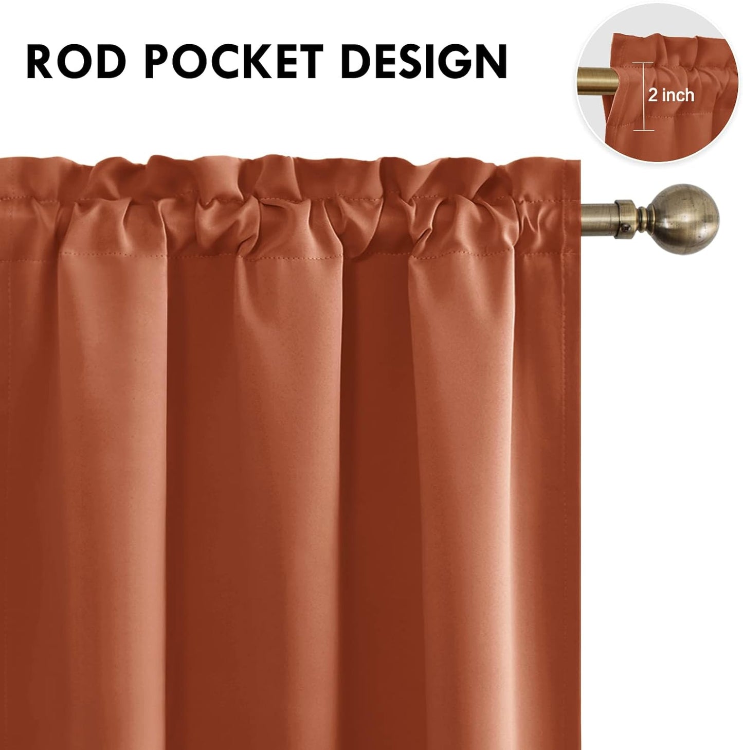 DWCN Blackout Curtains Thermal Insulated, Energy Saving & Noise Reducing Bedroom and Living Room Curtains, Burnt Ochre, W 42x L 36 Inch, Set of 2 Rod Pocket Curtain Panels