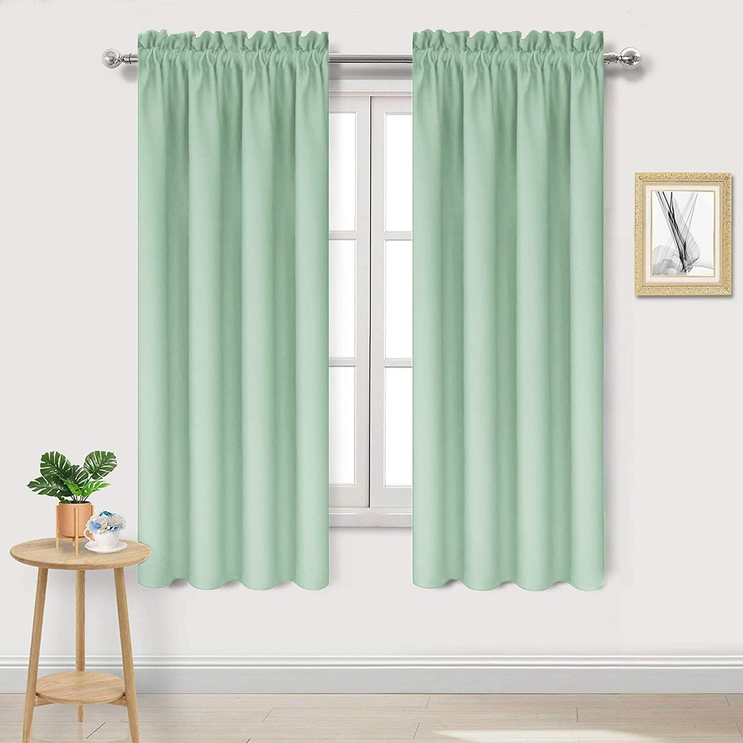 DWCN Blackout Curtains Room Darkening Thermal Insulated Bedroom Curtains Window Curtain Panels, 42 x 63 inches Long, Set of 2 Light Green Rod Pocket Drapes