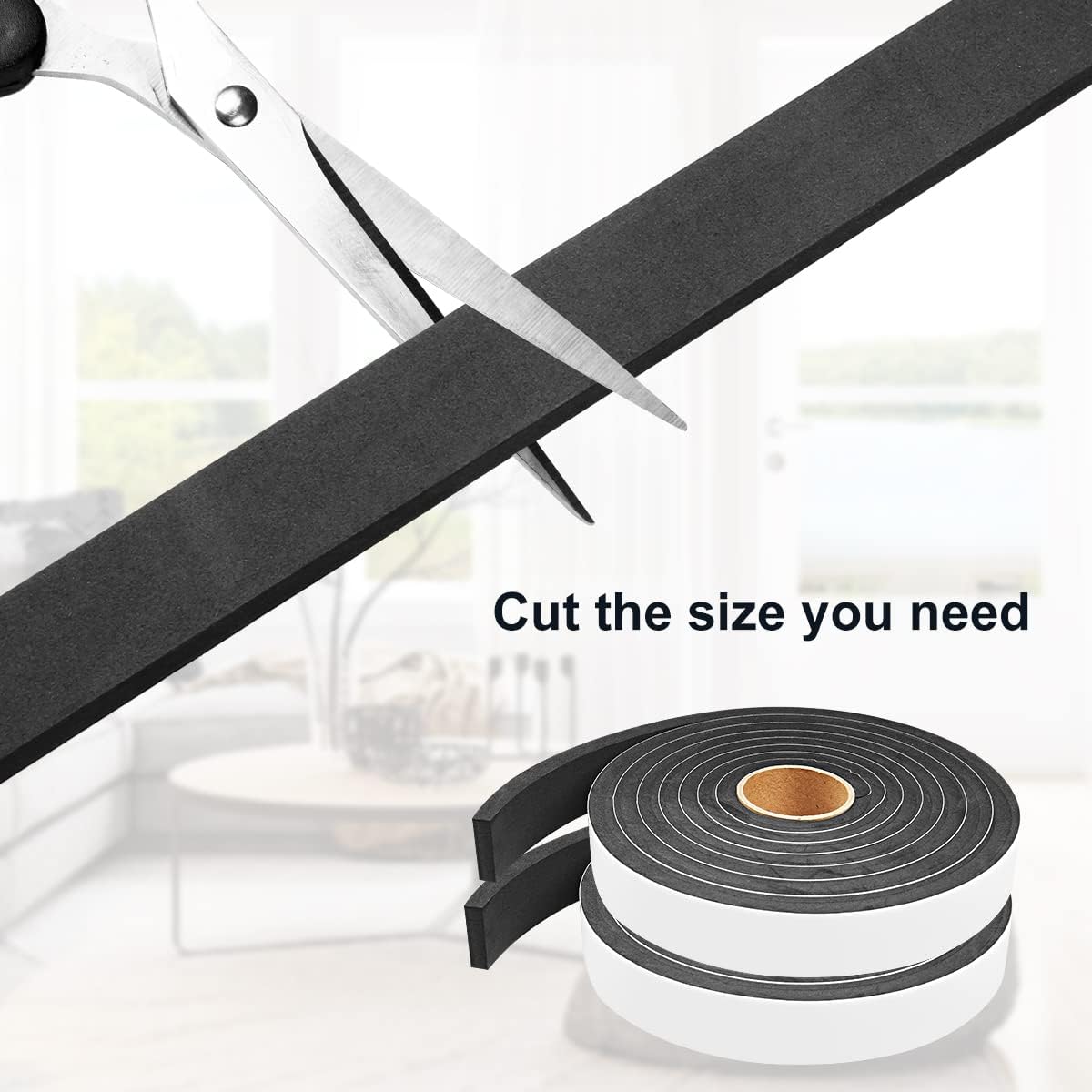 2 Rolls Weather Stripping Door Seal, 1''W x 3/8'' T Foam Tape Single Sided, Adhesive Closed Cell Weather Strip (Total 16 Feet Long)…