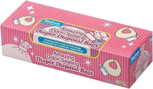 BOS Amazing Odor Sealing Baby Diaper Disposal Bags - Durable and Unscented [Size: M, Color: Pink] (90 count, Pack of 1) (90 Bags)