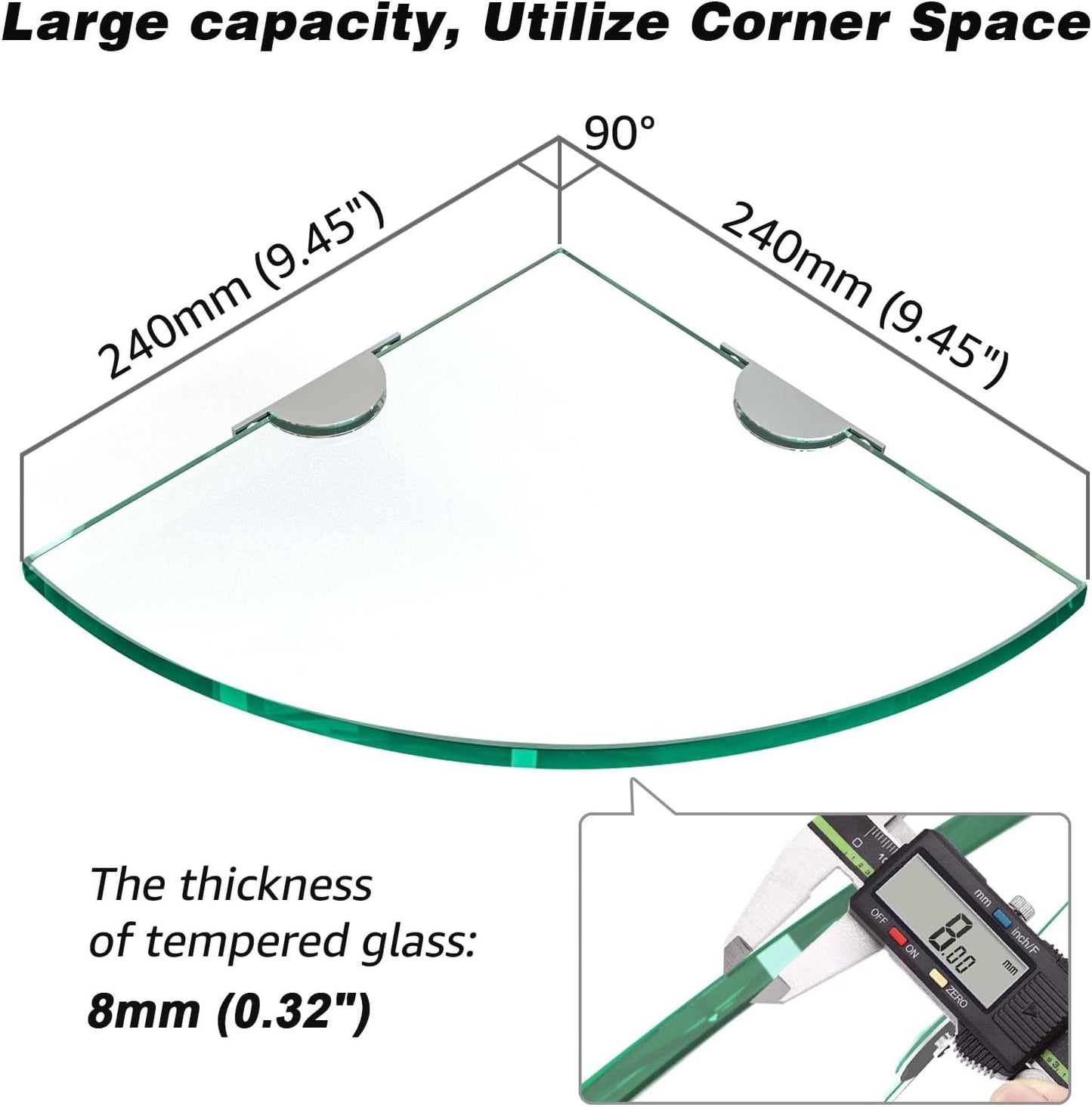 Corner Glass Shower Caddy 2 Pack 8MM-Thick Tempered Glass Shelf No Drilling Wall Mount Corner Mounted Shelves Space Saver Adhesive Bathroom Home Shelf Shampoo Holder Organizer Strong Adhesion