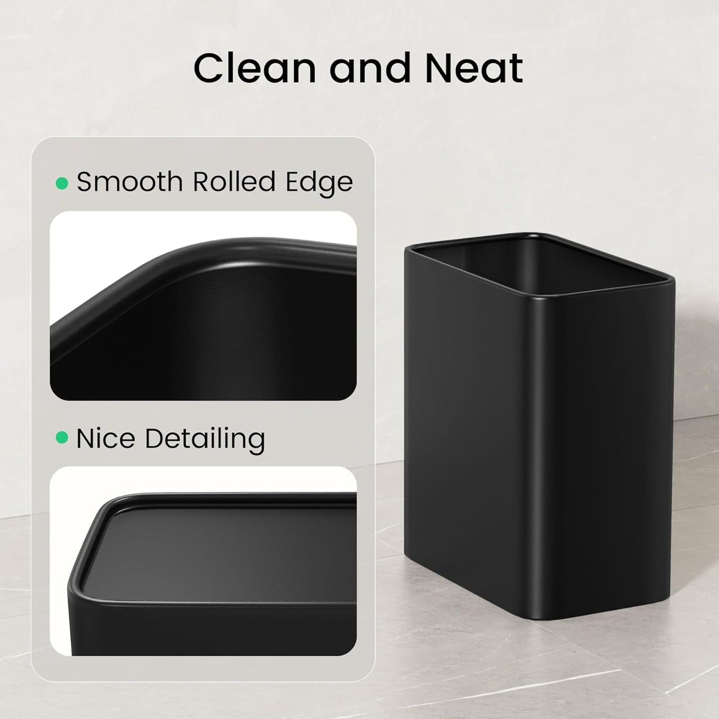 Cesun Small Bathroom Trash Can 2.1 Gallon Wastebasket, Modern Metal Garbage Can Office Waste Basket, Matte Black Stainless Steel Trash Bin for Bedroom, Home Office, Toilet, rv, Near Desk, Under Sink