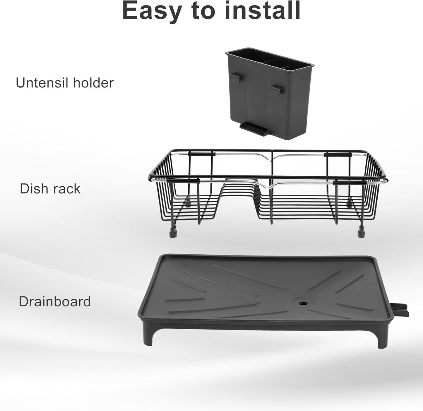 Dish Drying Rack - Expandable Dish Rack for Kitchen Counter, Dish Drainer for Kitchen Counter with Cutlery Holder, Drying Rack Fit for 14’’-21’’ Kitchen Sink