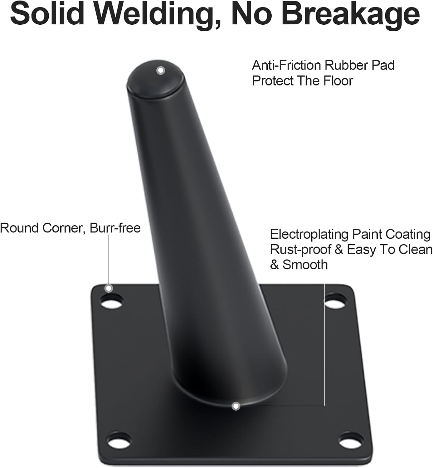 4PCS 4 Inch Matte Black Tapered Angled Legs for Furniture, Metal Mid Century Mordern Feet, Heavy Duty Slanted Stand Legs Kit for Couch, Coffee Table, Desk, Dresser, Sofa, Chair