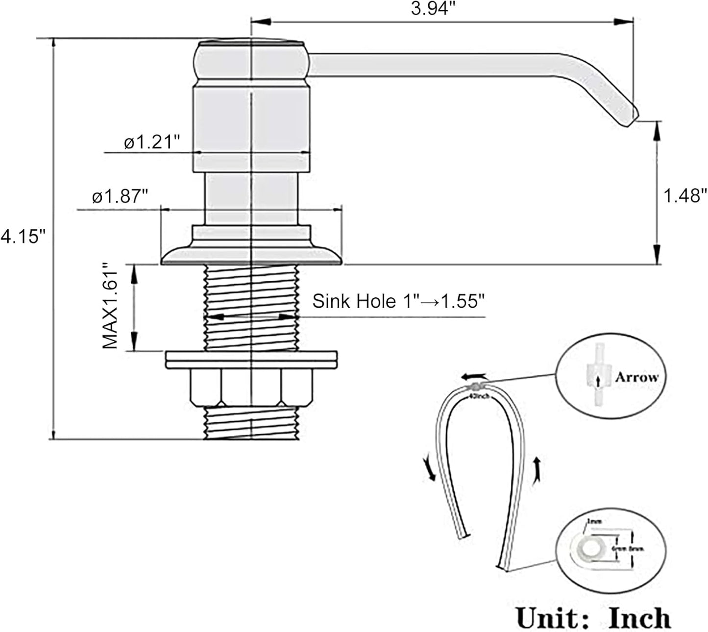 Gagal Soap Dispenser (Chrome) and Extension Tube Kit for Kitchen Sink, Complete Brass Pump with 40" Silicone Tube Connect to The Bottle Directly, Say Goodbye to Frequent Refills