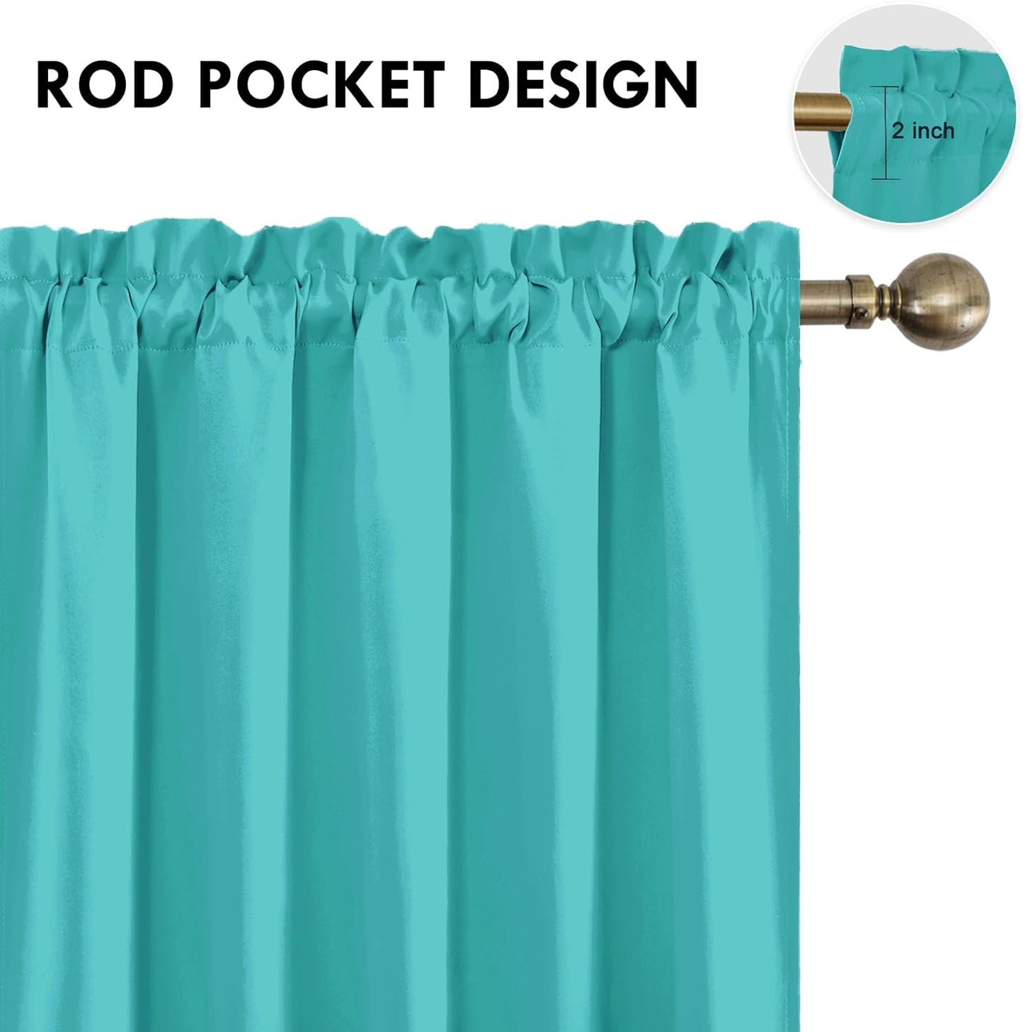 DWCN Blackout Curtains for Living Room Thermal Insulated, Energy Saving & Noise Reducing Bedroom Curtains, Peacock Blue, W 60x L 84 Inch, Set of 2 Rod Pocket Curtain Panels