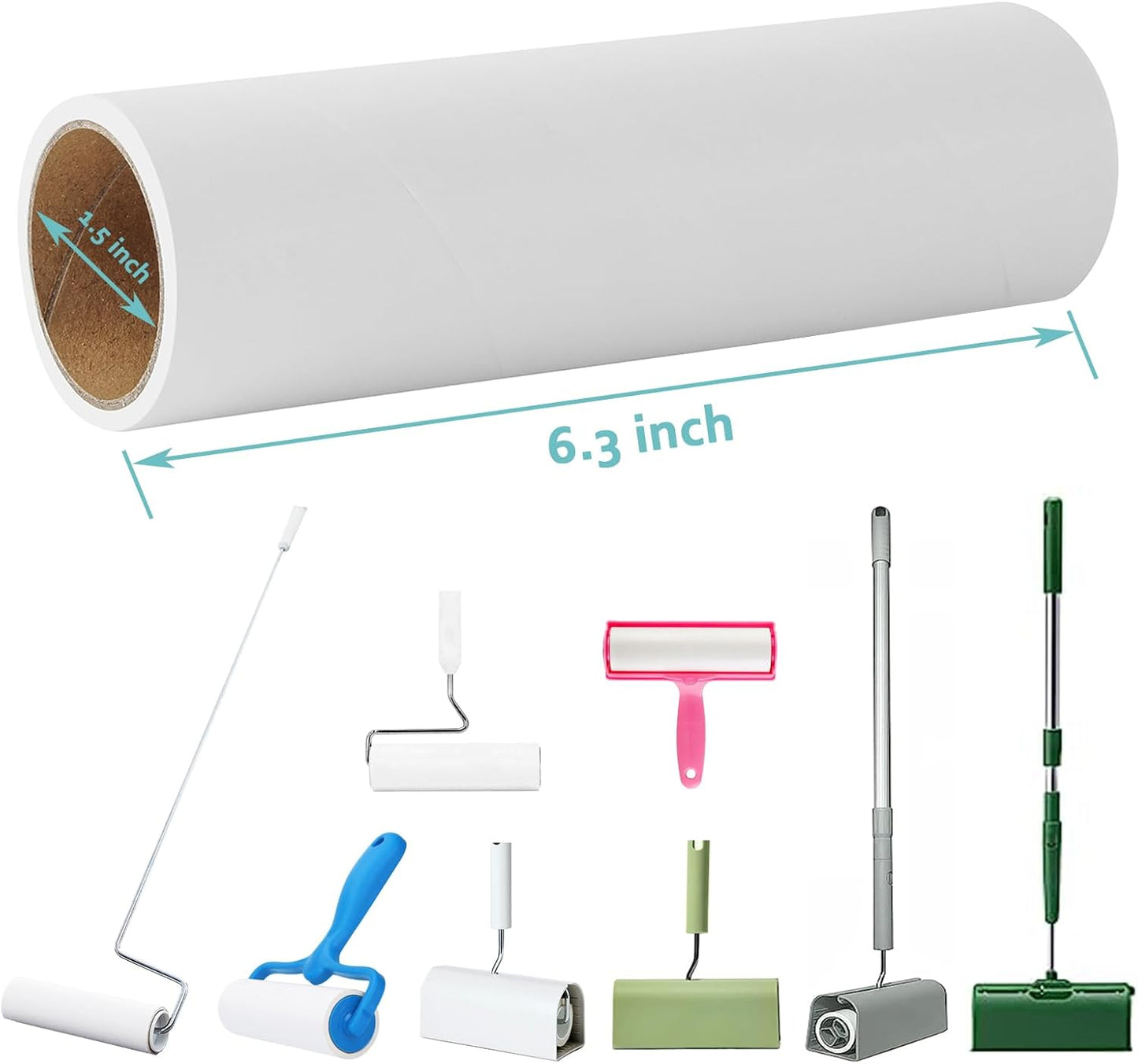 6.3 inch Lint Roller Refills for 6.3'' Large Lint Rollers for Pet Hair Extra Sticky Lint Remover Roller Replacement 60 Sheets per Refill Pack of 5 Rolls 300 Sheets Total