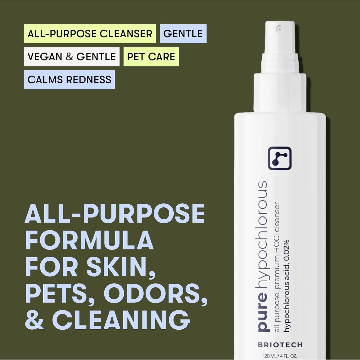 BRIOTECH Pure Hypochlorous Acid Spray and Cleanser, Original Premium HOCl Topical Solution, Multi-Purpose Cleaner, Family Approved & Pet Friendly, 8 fl oz