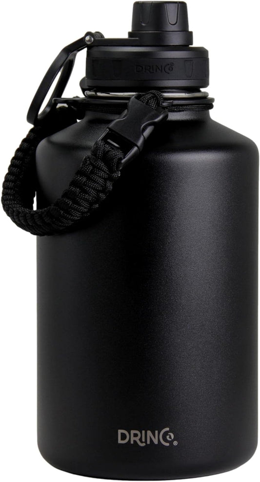 DRINCO Stainless Steel Water Bottle Spout Lid Vacuum Insulated Double Wall Water Bottles Wide Mouth (64oz 40oz 32oz 22oz 18oz 14oz) Leak Proof Keep Cold Sport Camping Hiking