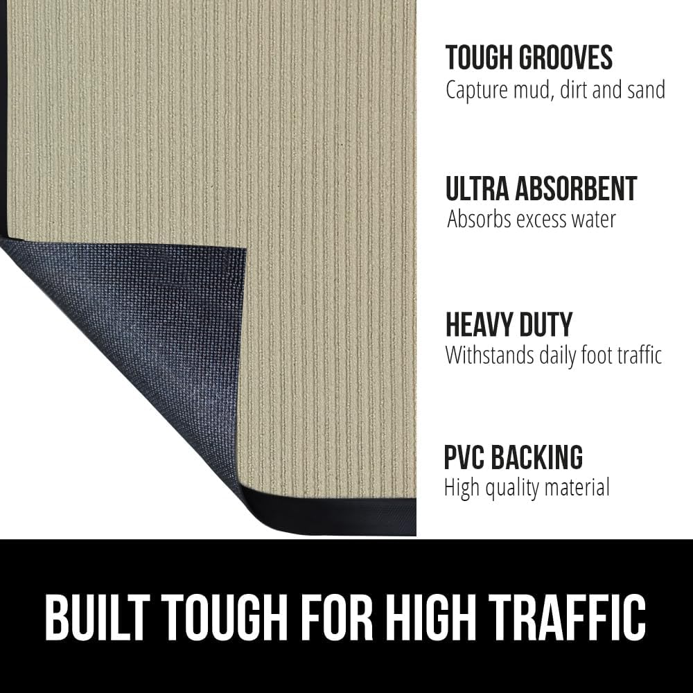 GORILLA GRIP Traffic Guard Door Mat, Heavy Duty Welcome Mats, Commercial Office Space Doormat, Waterproof, Fade Resistant, Strong Rubber Backing, Low Profile, Shoe and Boot Scraper, 29x17, Beige