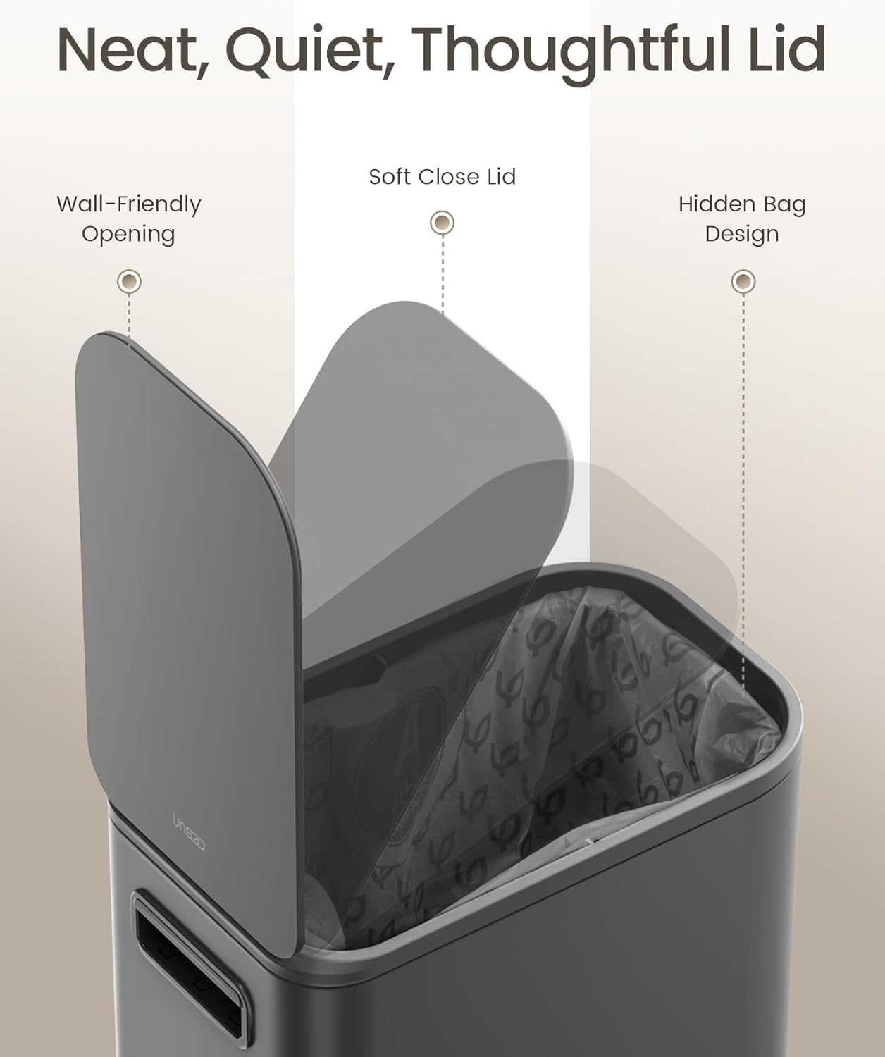 Cesun Small Bathroom Trash Can with Lid Soft Close, Step Pedal, 5 Liter / 1.3 Gallon Stainless Steel Garbage Can with Removable Inner Bucket, Waste Basket for Bathroom, Bedroom (Gray)