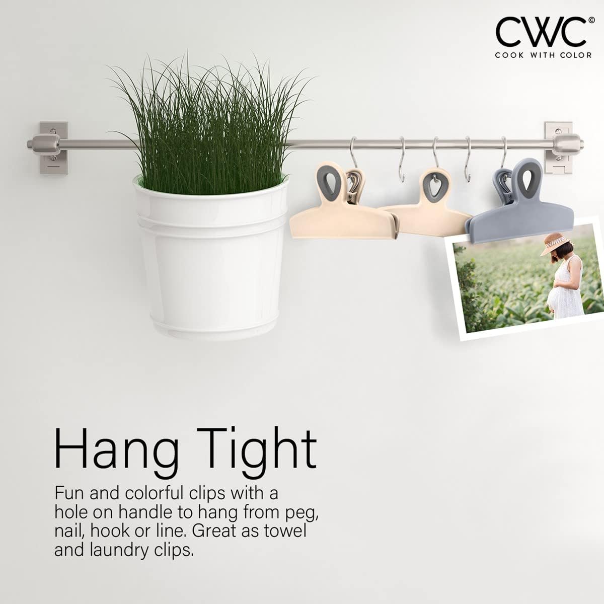 COOK WITH COLOR Bag Clips - Heavy Duty Chip Clip and Refrigerator Magnet Clips for Food Storage with Air Tight Seal Grip, Pink and Grey, Pack of 4 Large Clips