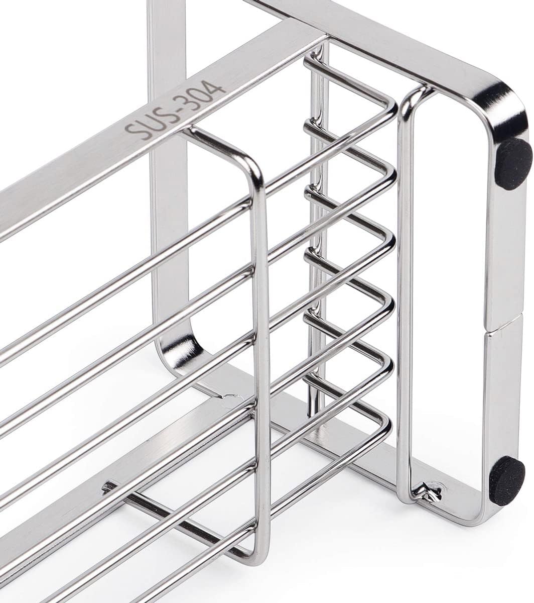 HULISEN Kitchen Sink Sponge Holder, 304 Stainless Steel Kitchen Soap Dispenser Caddy Organizer, Countertop Soap Dish Rack Drainer with Removable Drain Tray, not Including Dispenser and Brush