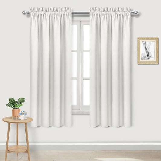 DWCN Blackout Curtains Thermal Insulated, Energy Saving & Noise Reducing Bedroom and Living Room Curtains, Ivory, W 38x L 63 Inch, Set of 2 Rod Pocket Curtain Panels