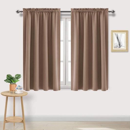 DWCN Blackout Curtains Room Darkening Thermal Insulated Bedroom Curtains Window Curtain Panels, 52 x 54 inches Long, Set of 2 Khaki Rod Pocket Drapes