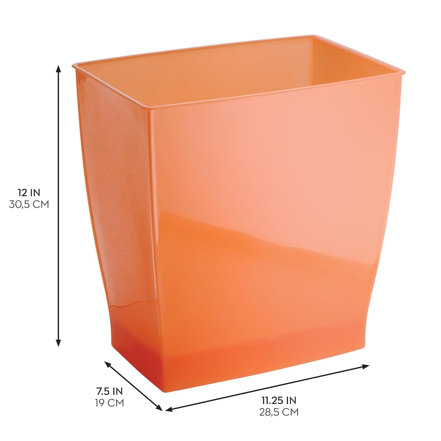iDesign Small Rectangular Bathroom Trash Cans - Set of 4 - Tango Orange, Made in USA