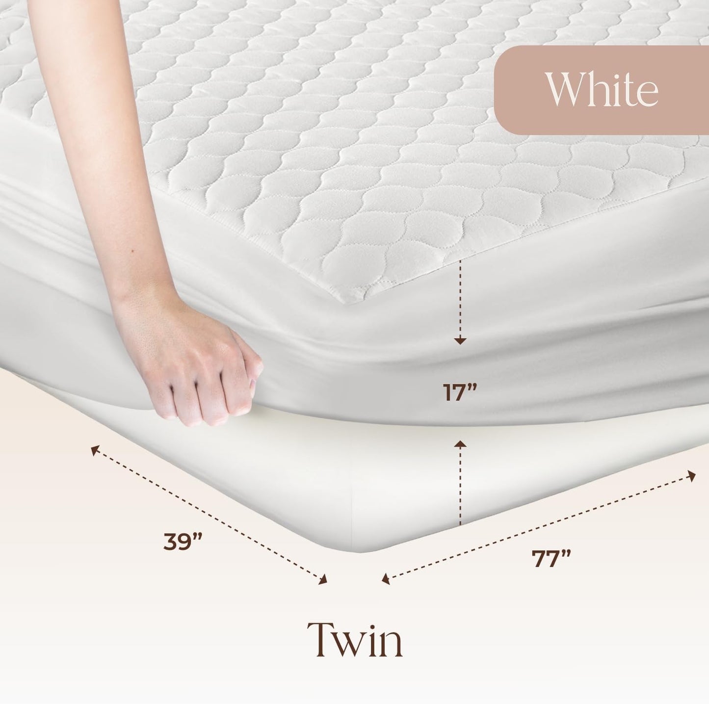 100% Cotton Organic Mattress Pad - Breathable, Cooling, Not Waterproof Mattress Protector Twin Size - Premium 300GSM Quilted and Noiseless Machine Washable Organic Mattress Protector (White, Twin)