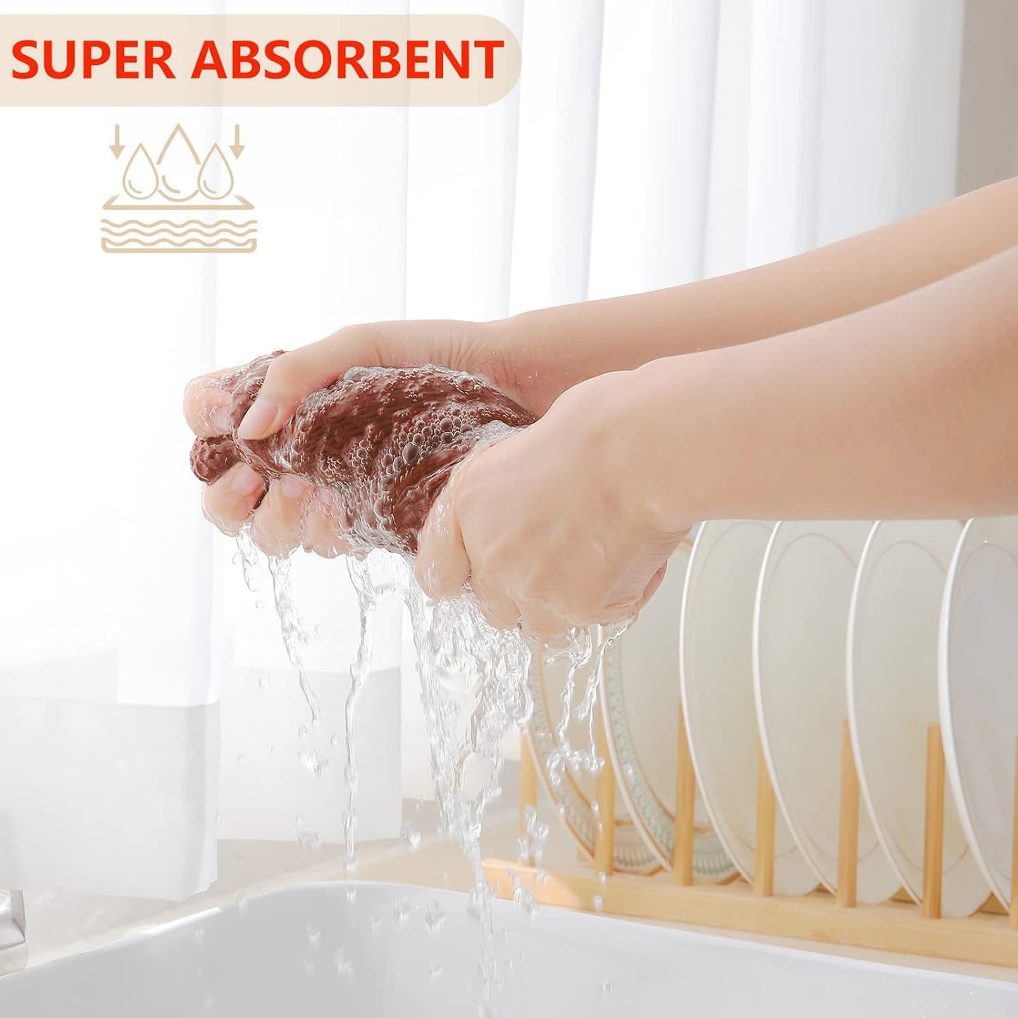 Homaxy 100% Cotton Waffle Weave Kitchen Dish Towels, Ultra Soft Absorbent Quick Drying Cleaning Towel, 13 x 28 Inches, 8-Pack, Rust