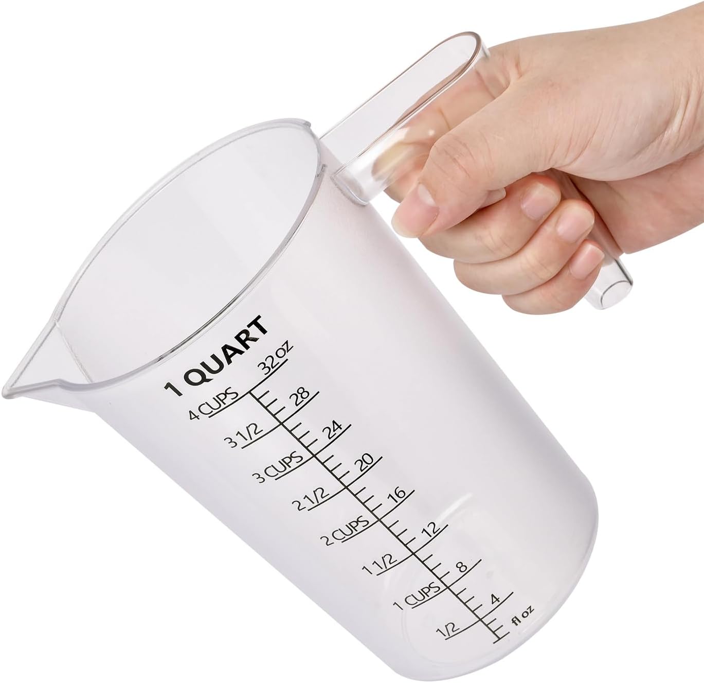 Food-Grade Plastic Measuring Pitcher – 32 Ounce & 4 Cups Measuring Cups with Handle for Liquid, Motor Oil, Pool & Lawn Chemicals, Dilution, Soap Mixing, Brewing, Commercial & Kitchen Use(1000ml)