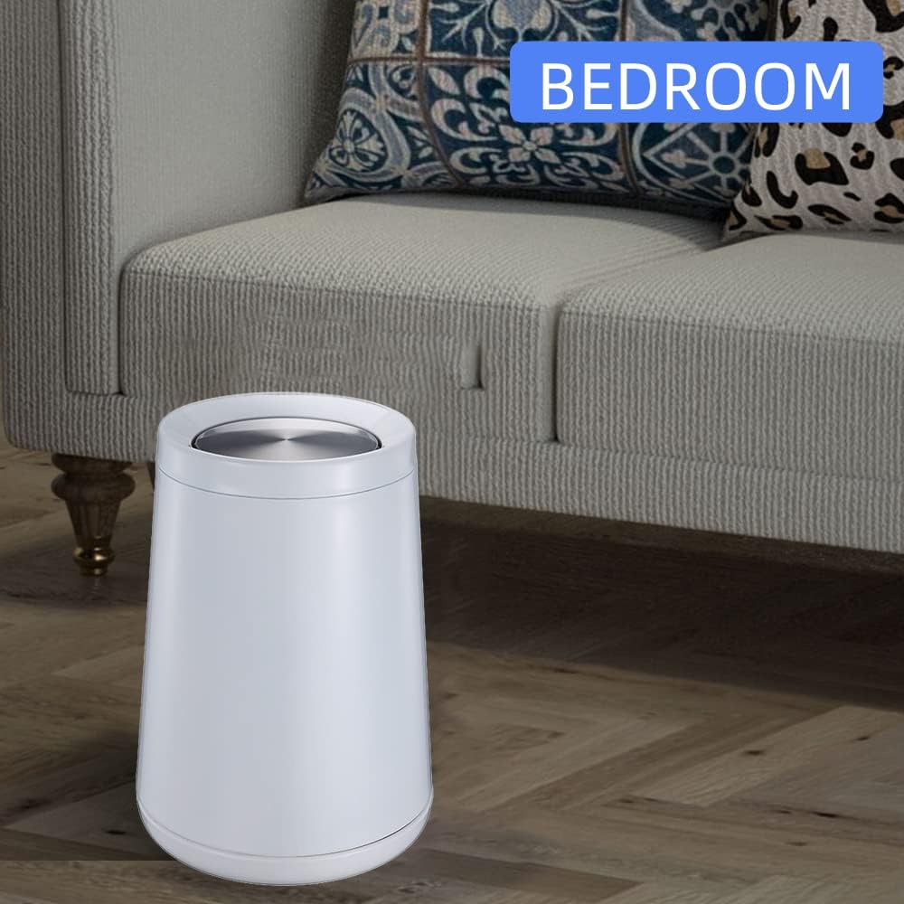 Household Swing White Bathroom Trash Can，Brushed Stainless Steel，10 L/3 Gallen，Garbage Can with Flipping Lid， for Indoor or Commercial Use, Kitchen,Modern，Living Room,Bedroom