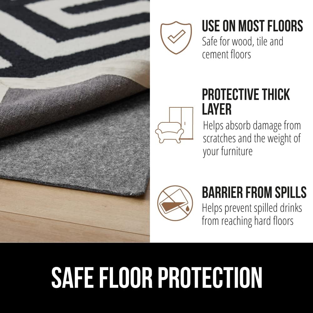 GORILLA GRIP Felt and Natural Rubber Stay in Place Slip Resistant Rug Pad, 1/4in Thick, 5x7 FT Protective Padding Under Area Rugs, Cushioned Gripper Pads, Carpet Runners, Hardwood Floors Protection