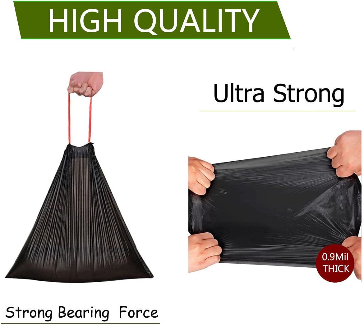 Feisco 8 Gallon Black Trash Bag,30L Drawstring Garbage Bag Trash Can Liner,90 Counts,0.9 Mil (8 Gallon, Black)