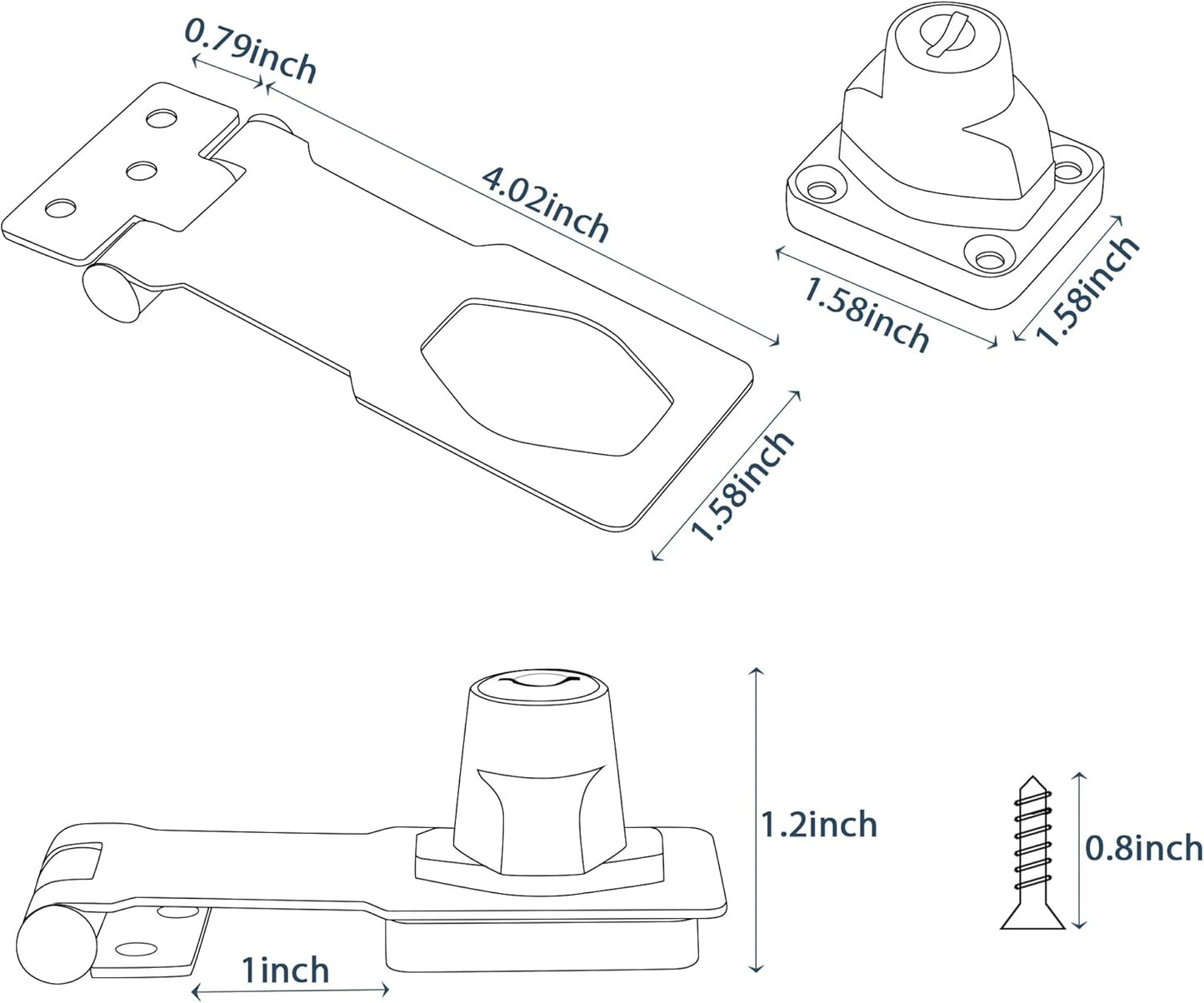 Alise Keyed Hasp Lock,4 Inch Safety Packlock Clasp Hasps Latch,Black Door Hinge Lock with Keys Keyed Locking Hasps for Cabinet,Closet,Drawer, Barn,Fence,Garage Doors