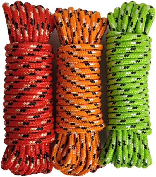 Diamond Braided Polypropylene Rope Nylon Rope Mix Thick Heavy Duty Ropes 1/4 inch 25ft High Strength Rope Perfect for Clothesrope Camping Hiking and Other Outdoor Activities 1/4 25ft 3Pack