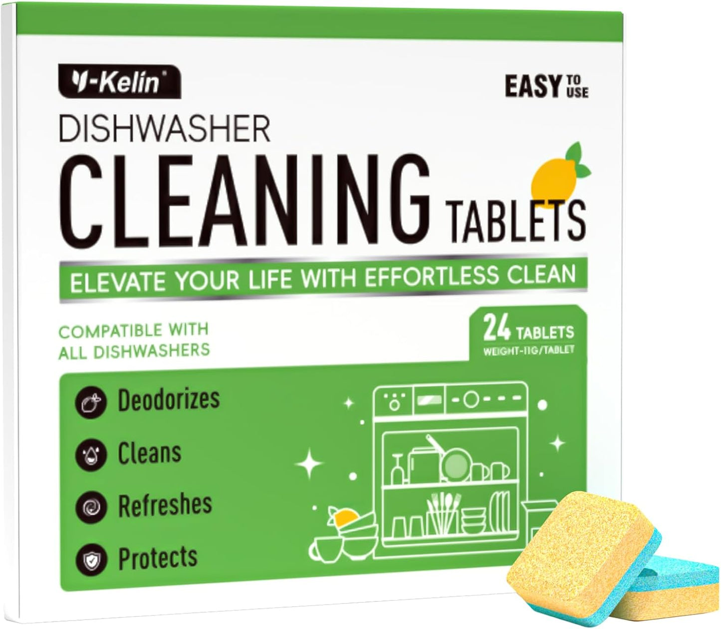 Dishwasher Cleaner and Deodorizer Tablets 24 Pack - 1 Year Supply Deeply Removes Dirt With Odor Eliminating, Dishwasher Cleaner Tablets Naturally Removes Scale Andblockage From Pipes