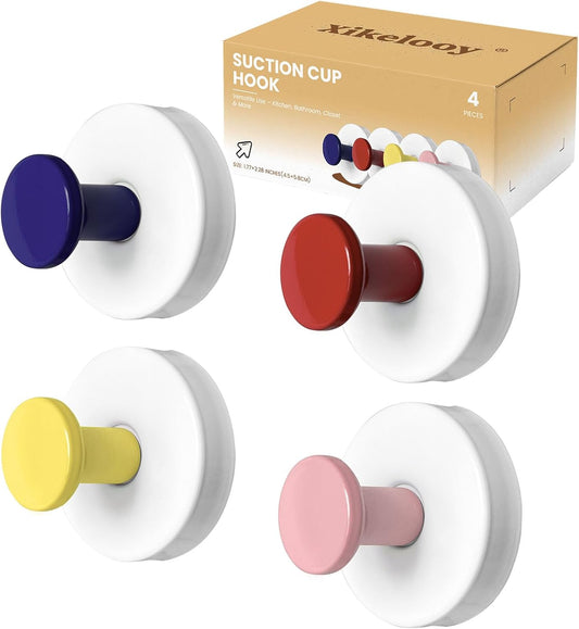 4 Pcs Suction Cup Hooks for Shower，304 Stainless Steel Removable Hooks，Towel Hook，Suction Hook for Bathroom, Bedroom, Glass Window