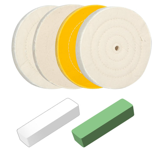 6PCS 6 Inch Polishing Wheel Kit for Bench Grinder Buffing Wheel, 1 *Yellow Cotton(42Ply), 2 *White Cotton(70Ply), 1 *Soft Flannel Polishing Wheels(30Ply) and Polishing Compound Kit