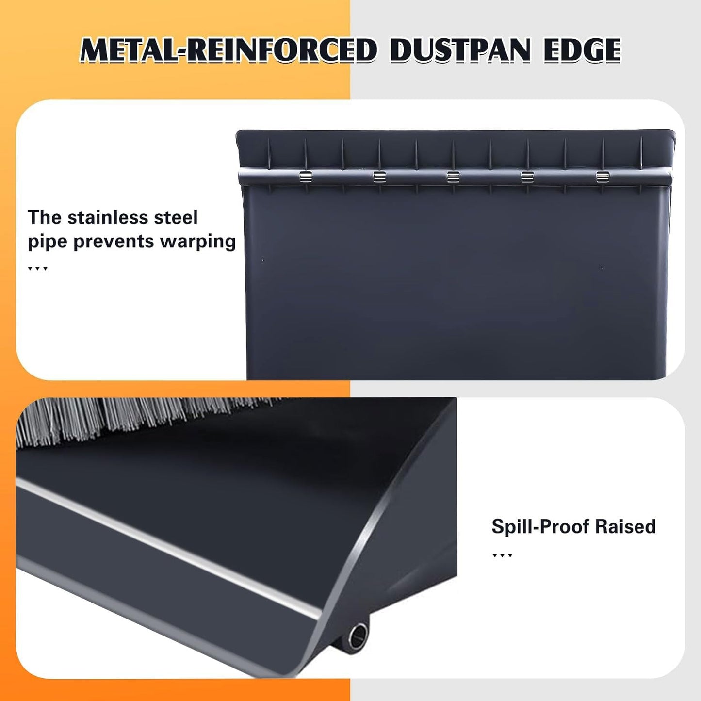 Broom and Dustpan Set for Home with 52 Inch Long Angled Handle - Stand Up Dustpan No Warping Metal Edge, Ergonomic Sweeping, 4 Layer Bristles and Hair Cleaning Teeth for Kitchen Office