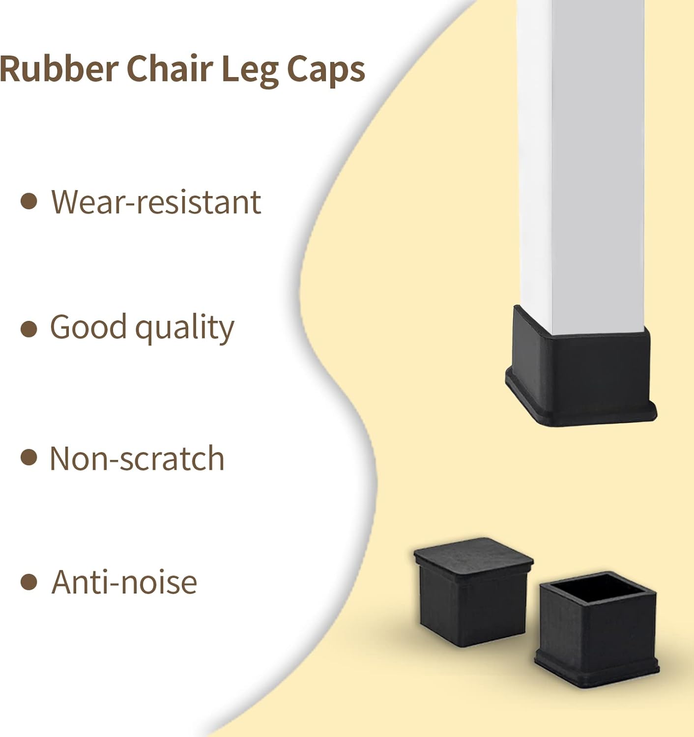 Flyshop Heavy Duty Non-Slip Rubber Leg Tips Floor Protectors Square Chair Leg Caps 25mm x 25mm (1" x 1") 20pcs Black