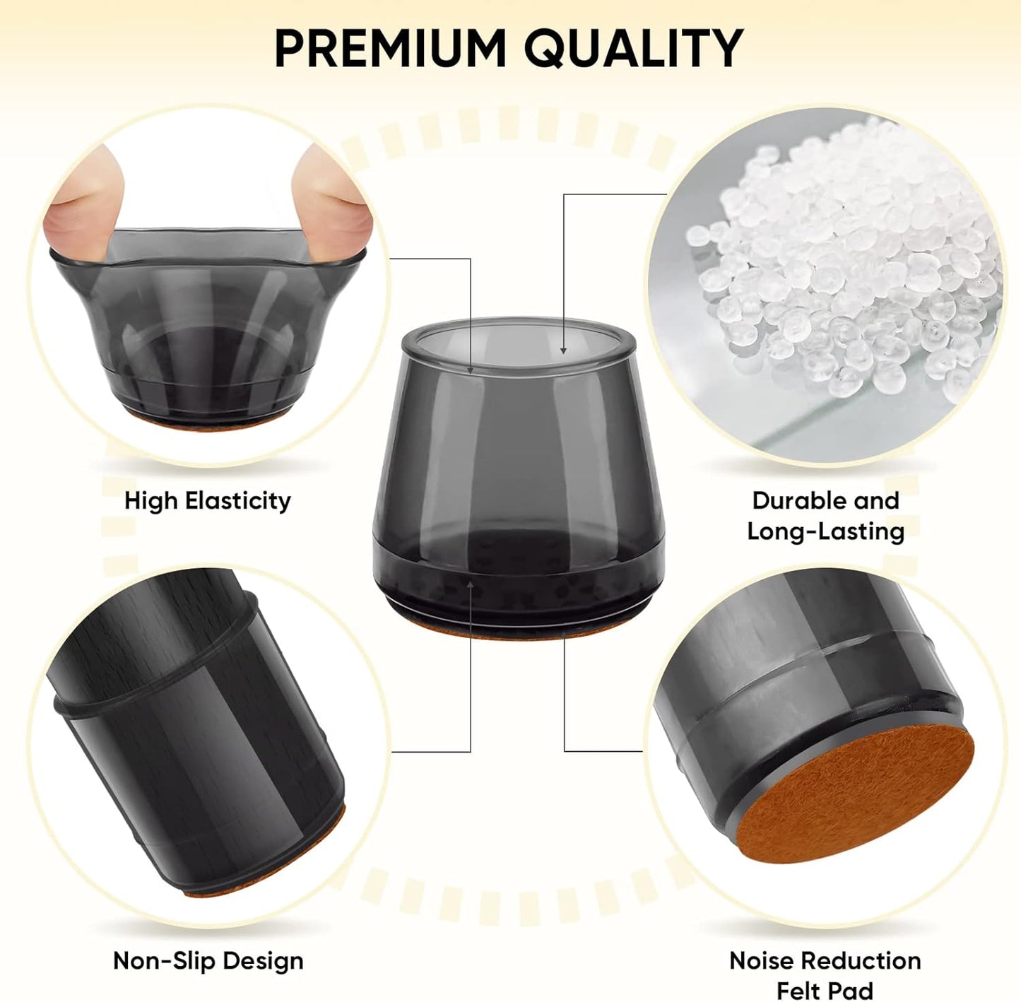 BALEINE 32 Pack Silicone Chair Leg Floor Protectors, Stool Leg Protectors Cap, Non-Slip Chair Leg Caps for Hardwood Floors (Black & Large, 32 Pack)