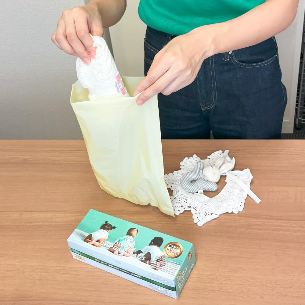 BOS, Odor-Sealing Dirty Diaper Trash Bags - Scent & Smell Free (Color: Cream Yellow) (Pack of 2)(X-Small)