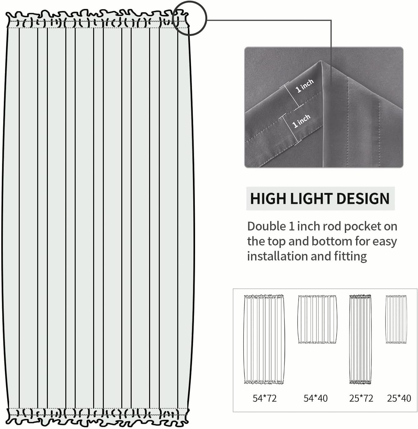 DWCN French Door Curtains – Rod Pocket Thermal Blackout Curtain for Doors with Glass Window, Kitchen and Patio Doors for Privacy, 54 X 40 Inches Long, 1 Curtain Panel with Tieback, Grey