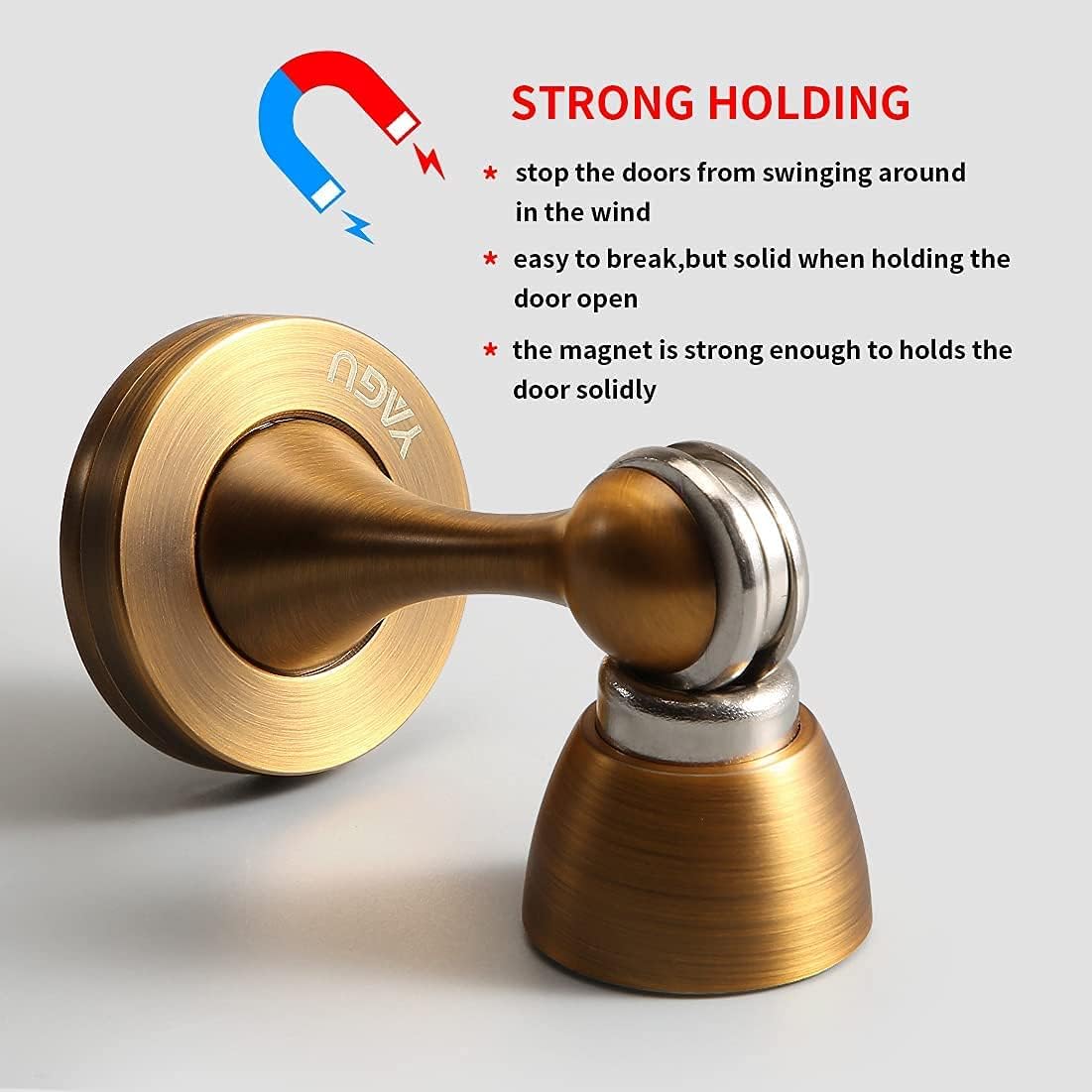 Door Stopper 1 Pack Magnetic Door Stops, Zinc Alloy Antique Brass Door Catch Door Holder Wall Floor Mounted, Metal Soft-Catch